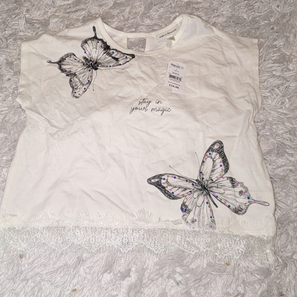 Nwt Sugar & Diamonds White Butterfly Stay In Your Magic Top